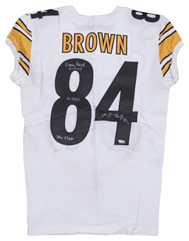 2017 Antonio Brown Game Used, Signed & Inscribed Pittsburgh Steelers Road Jersey Used On 11/12/2017 (Brown/Fanatics LOA)